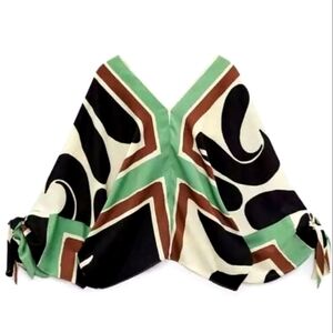 NWOT ZARA Geometric Print Batwing Sleeve with Tie V-neck XL